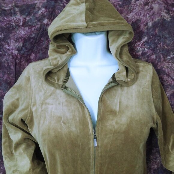 Vintage Y2K Plush &Lush Velour Hoodie Top Jacket Lady-M Zip Pockets Shimmer Tan - Picture 4 of 14